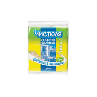 Салфетки вискоза "ЧИСТЮЛЯ", 34*38 см, 3 шт.